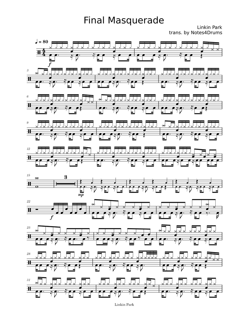 Fighting Myself – Linkin Park Sheet music for Drum group (Solo)