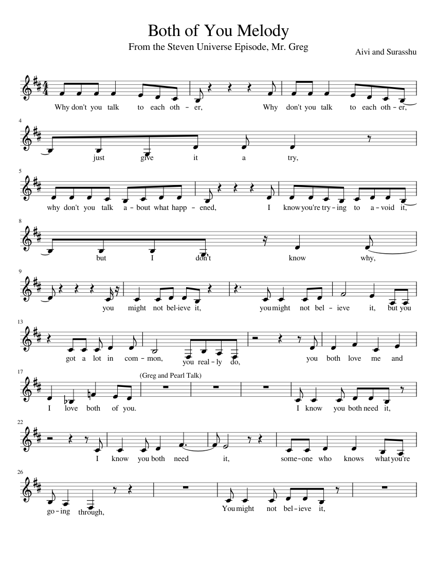 Steven Universe- Both of You Melody with Lyrics Sheet music for Piano  (Solo) | Musescore.com