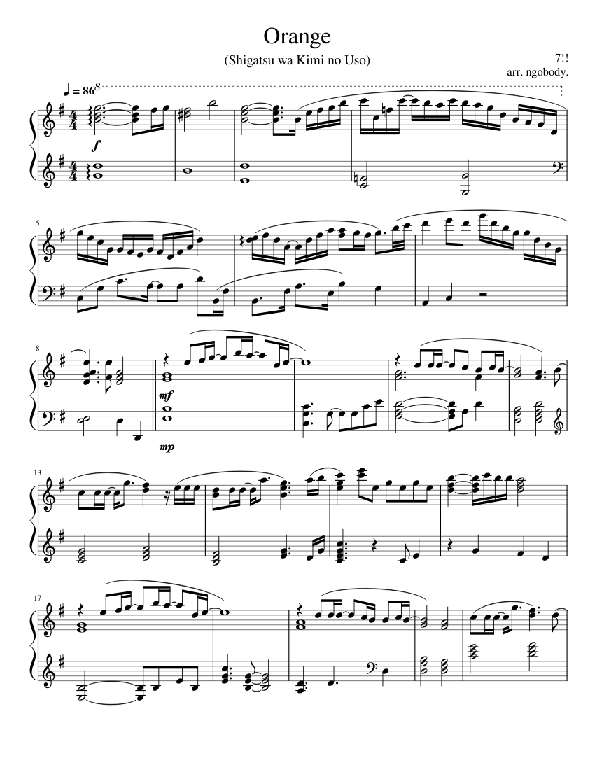 Orange (short ver.) Sheet music for Piano (Solo) | Musescore.com