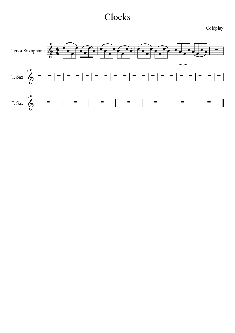Tenor Clock Clocks Sheet music for Saxophone tenor (Solo) | Musescore.com