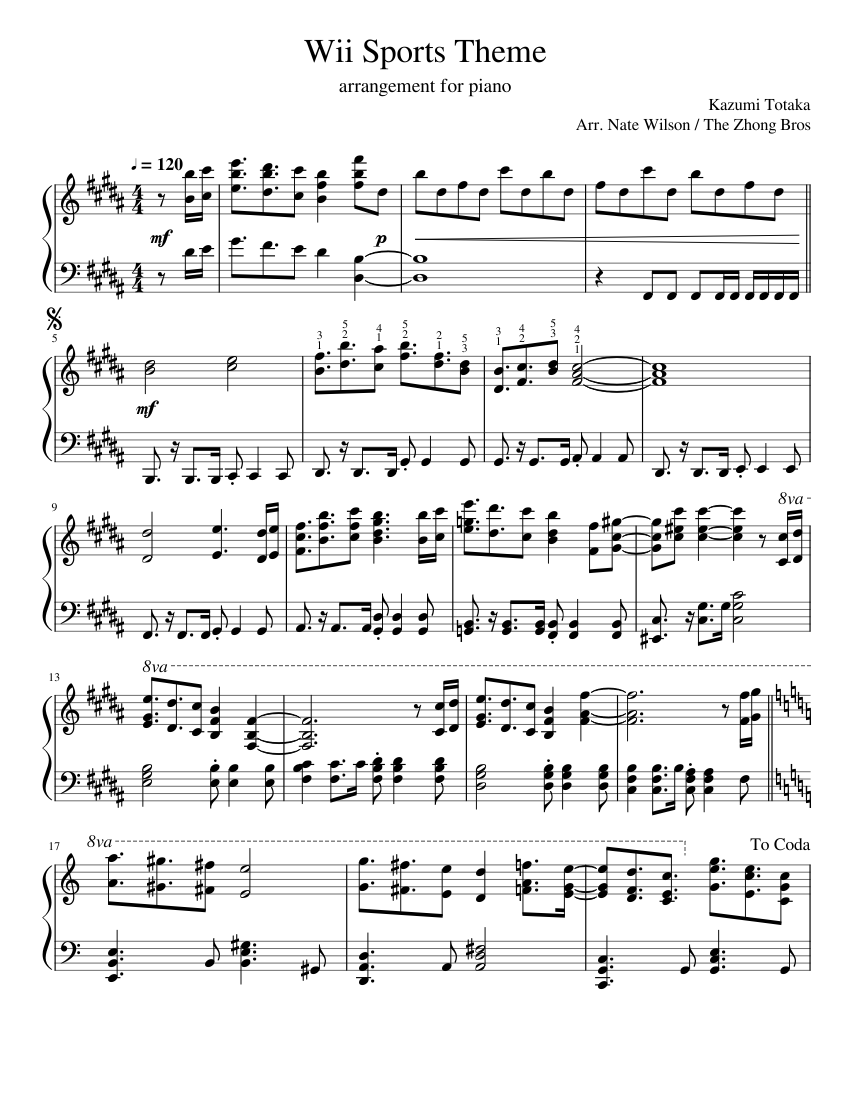Wii Sports Theme (piano) Sheet music for Piano (Solo) | Musescore.com