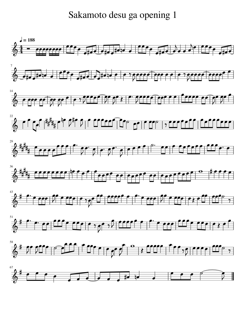 Sakamoto desu ga Opening 1 Sheet music for Flute (Solo)