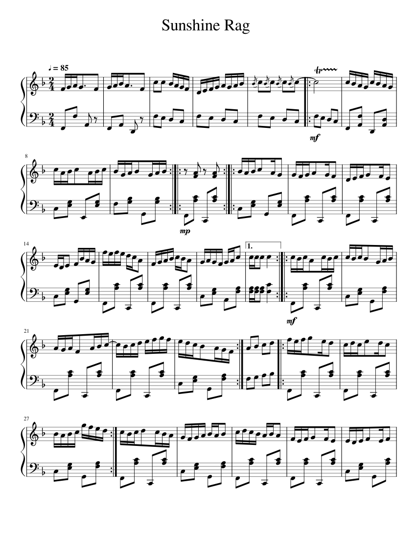 Chinese Rag Sheets Music Sunshine Rag Sheet music for Piano (Solo) Easy | Musescore.com