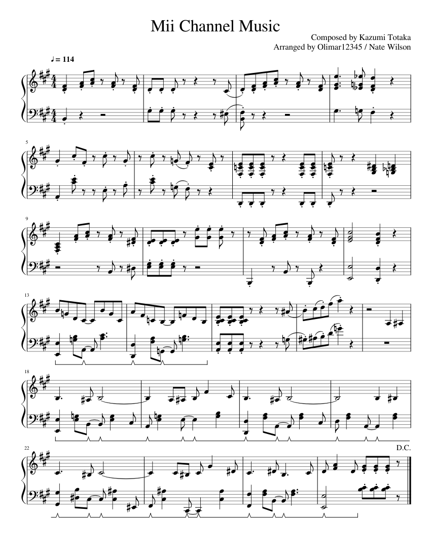 wii theme song sheet music