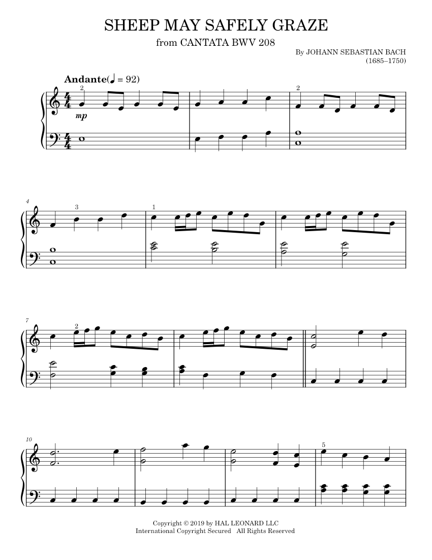 Sheep May Safely Graze, BWV 208 Sheet music for Piano by Johann Sebastian Bach Official ...