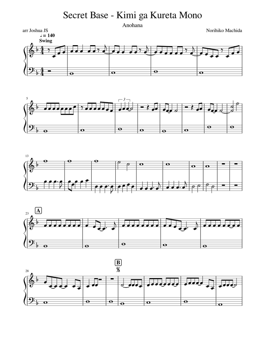 Secret Base Kimi Ga Kureta Mono Simple Sheet Music For Piano Solo Musescore Com G a ureshikutte tanoshikutte d bm bōken mo iroiro shita ne g f#m kimi ga saigo made kokoro kara. secret base kimi ga kureta mono