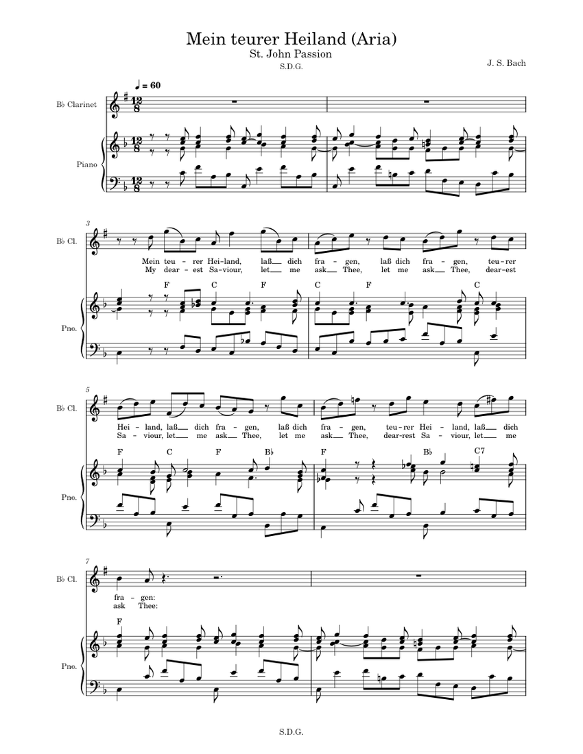 Mein teurer Heiland (Aria) - St. John Passion Sheet music for Piano ...