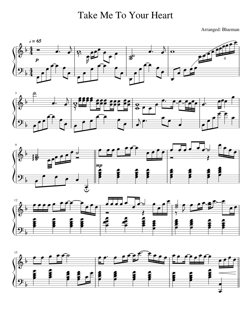 Take Me To Your Heart - Michael Learns To Rock Sheet music for Piano (Solo)  | Musescore.com