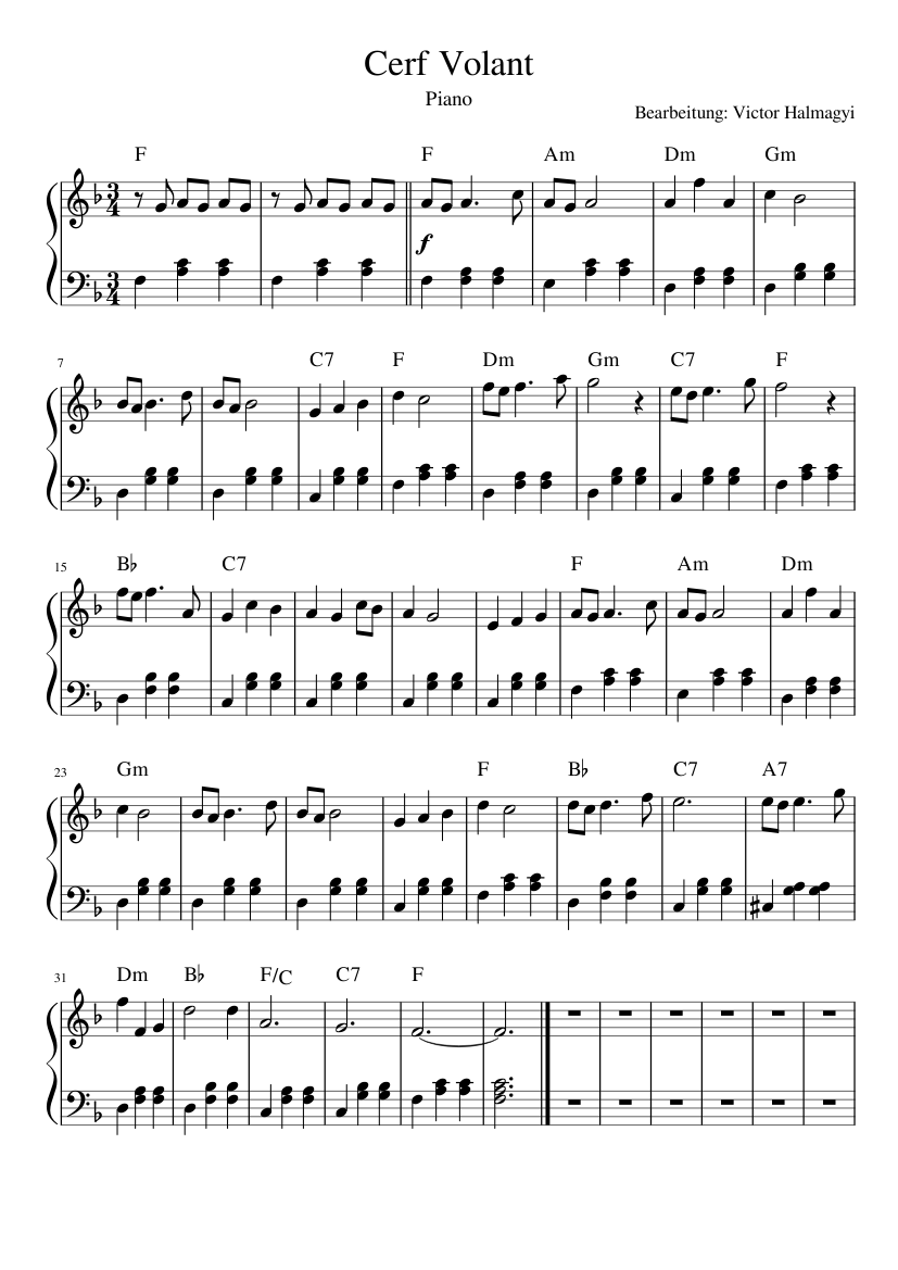 Cerf Volant Piano Sheet music for Piano (Solo) | Musescore.com