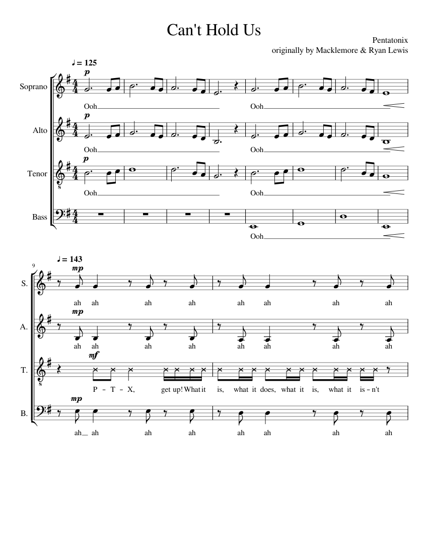 Pentatonix - Can't Hold Us Sheet music for Soprano, Alto, Tenor, Bass voice  (Choral) | Musescore.com