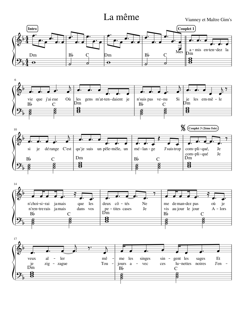 La même Sheet music for Piano (Solo) | Musescore.com