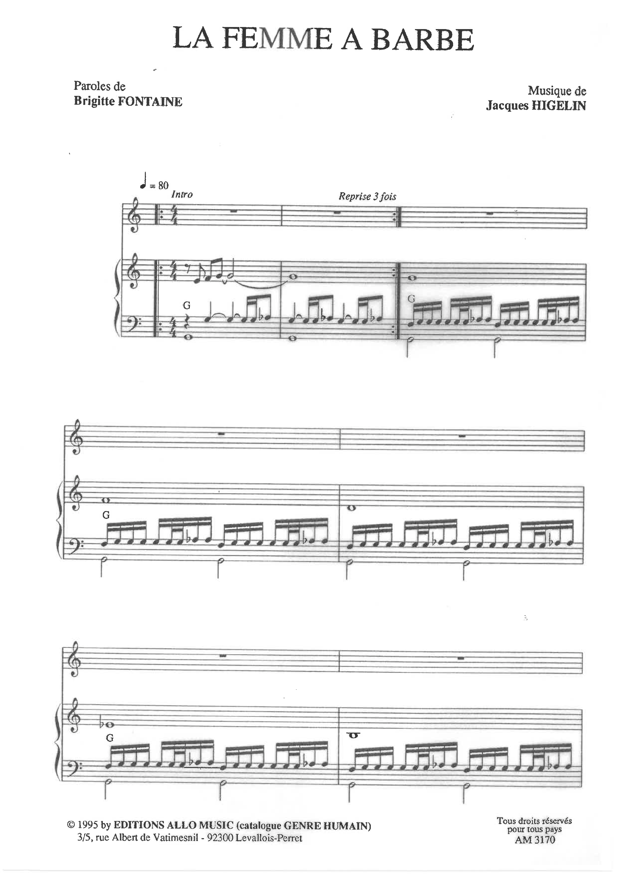 La Femme A Barbe Sheet music for Piano, Vocals by Brigitte Fontaine &  Jacques Higelin, Brigitte Fontaine Official | MuseScore.com