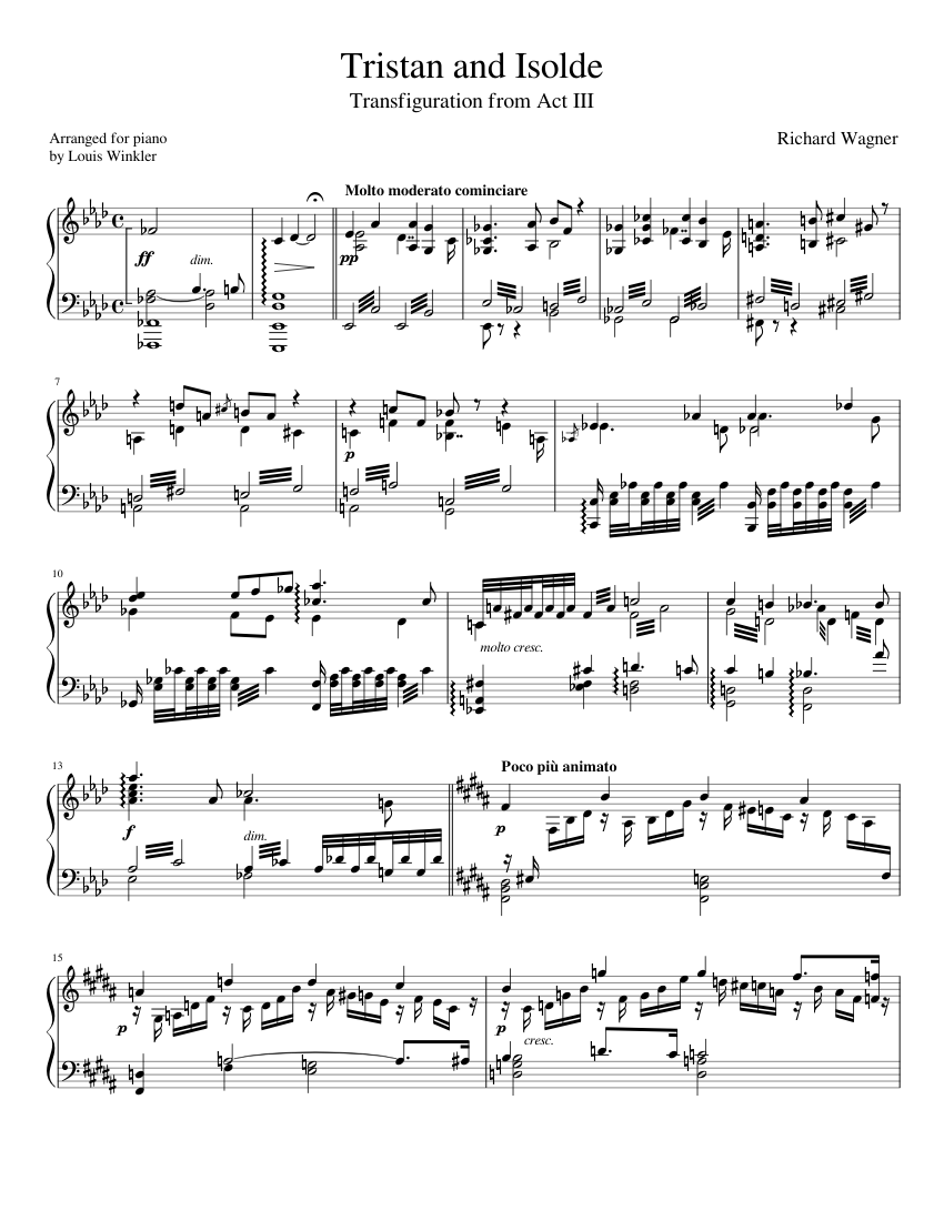 Wagner Tristan and Isolde Transfiguration (Act III) Piano solo Sheet music  for Piano (Solo) | Musescore.com