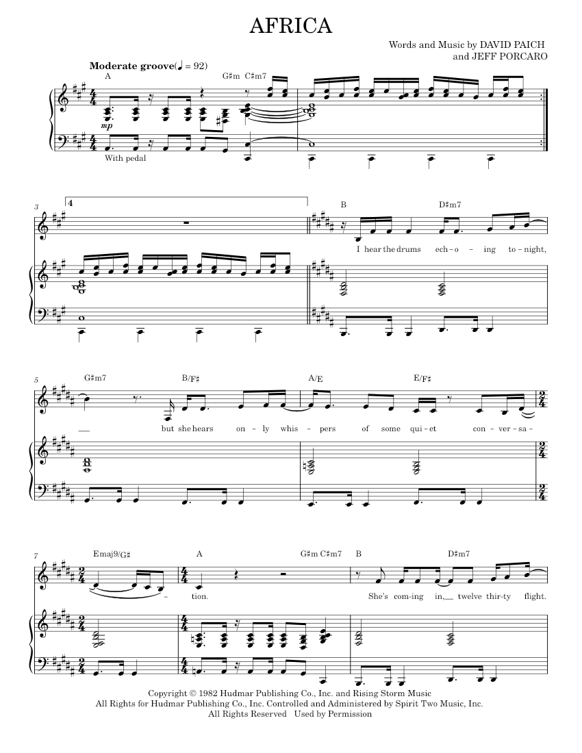 Play Official version of Africa Sheet Music by Toto for