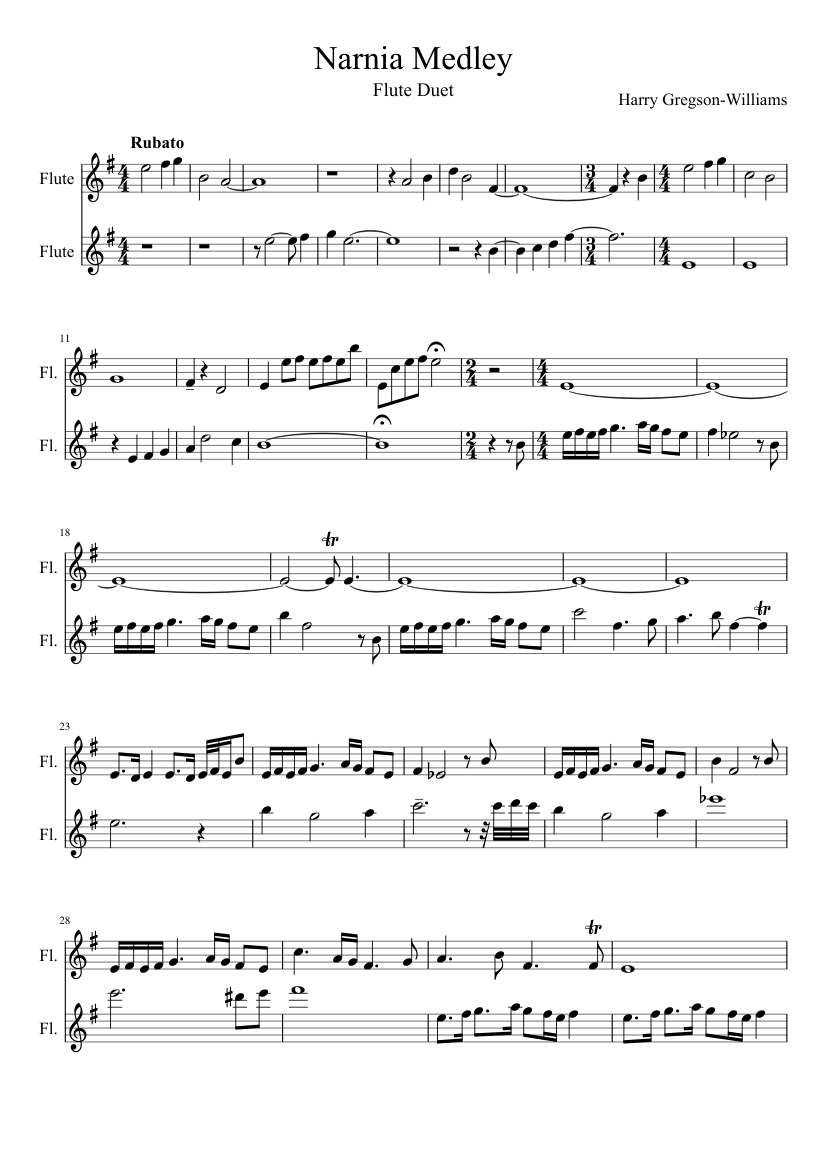 Narnia Medley Sheet music for Flute (Woodwind Duet) | Musescore.com
