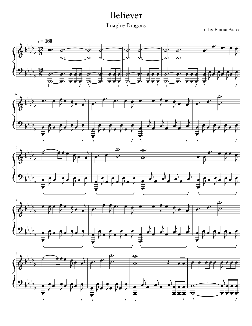 Believer - Imagine Dragons Sheet music for Piano (Solo) | Download and