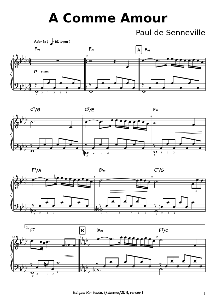 A Comme Amour - Richard Clayderman Sheet music for Piano (Solo) |  Musescore.com