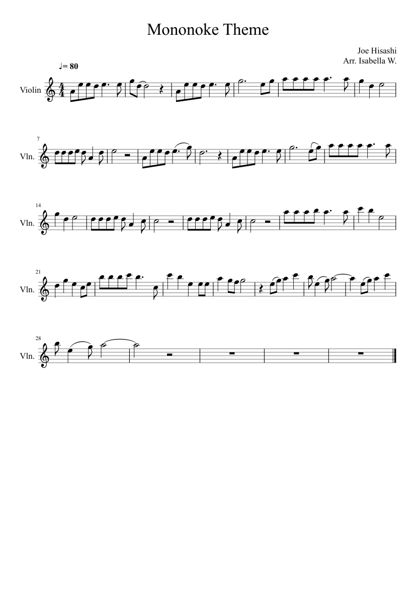 Princess Mononoke Theme Sheet music for Violin (Solo) | Musescore.com