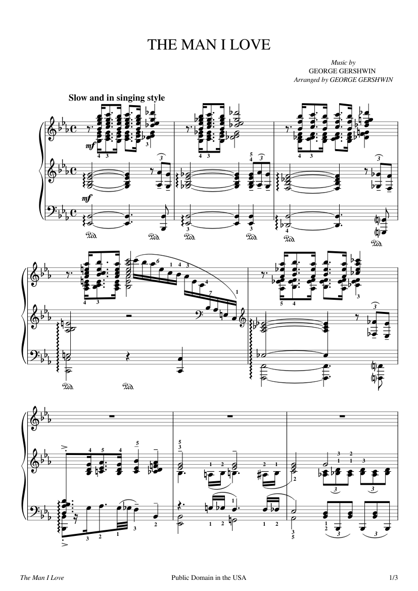 The Man I Love Piano Solo Arr George Gershwin Sheet Music For Piano Solo Musescore Com