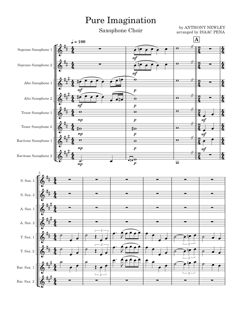 Pure imagination Gene Wilder Pure Imagination Saxophone Choir Sheet music for Saxophone alto