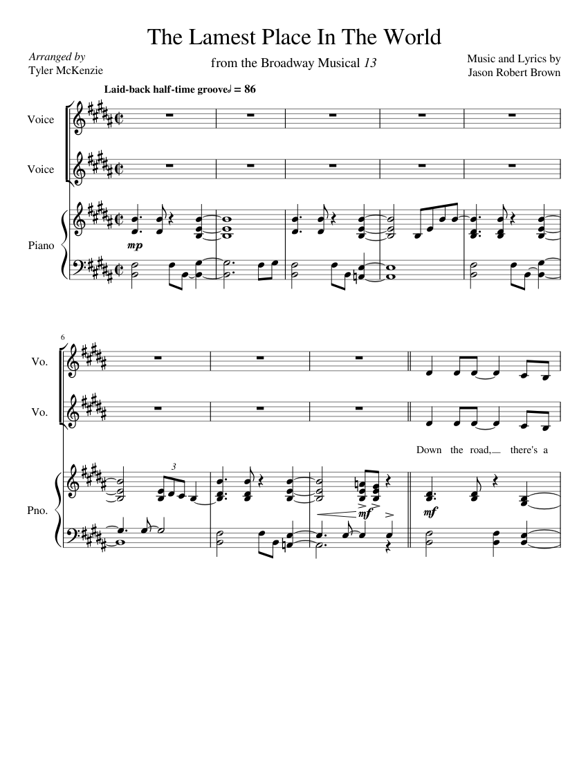 The Lamest Place In The World Sheet Music For Piano Vocals Mixed Trio Musescore Com