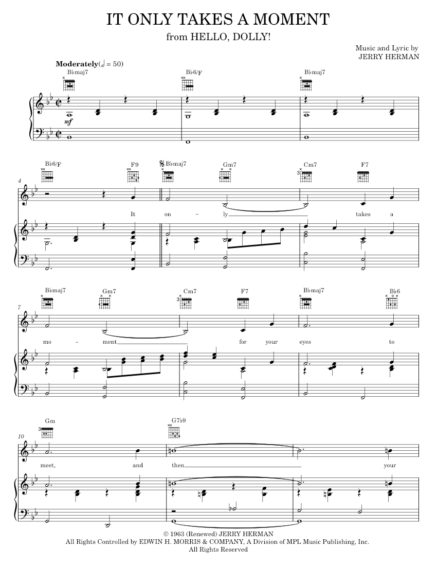 It Only Takes A Moment Sheet music for Piano, Vocals by Hello, Dolly