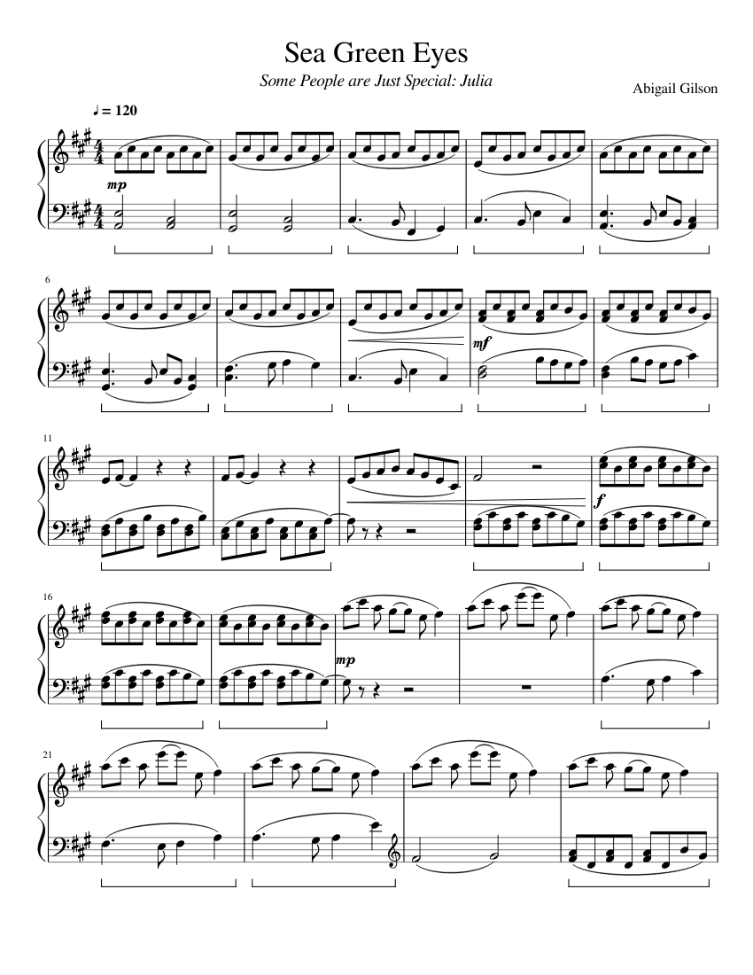 Sea Green Eyes Sheet music for Piano (Solo) | Musescore.com