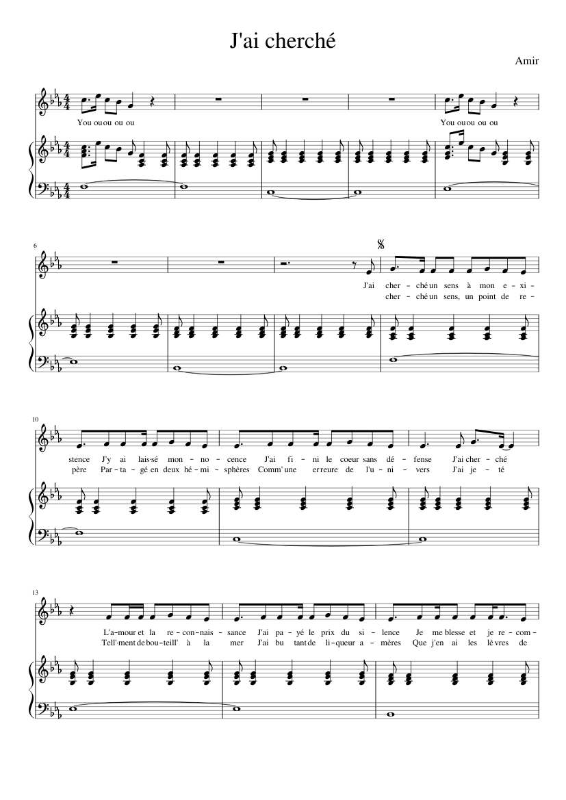 J'ai cherché Sheet music for Piano, Vocals (Piano-Voice) | Musescore.com