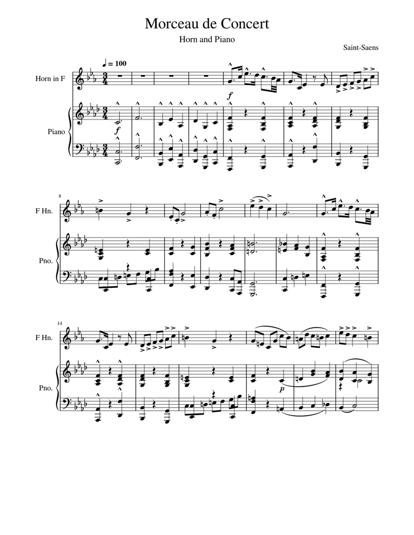 Morceau de Concert Sheet music for Piano, French horn (Solo) | Musescore.com