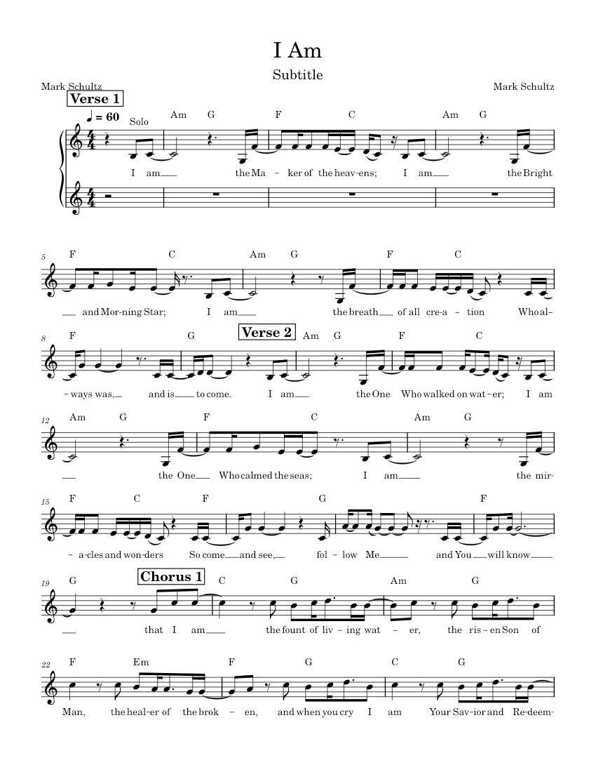 I Am – Mark Schultz I Am Sheet Music with Chords for Piano (Solo) Easy | MuseScore.com