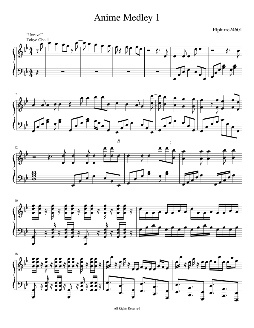 Anime Music Piano Sheet