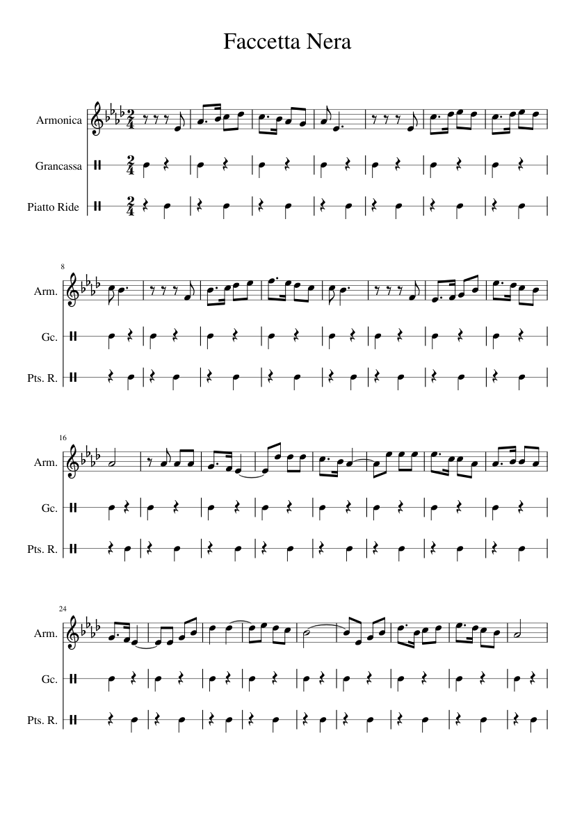 Faccetta Nera Sheet music for Bass drum, Harmonica, Ride (Mixed Trio) |  Musescore.com