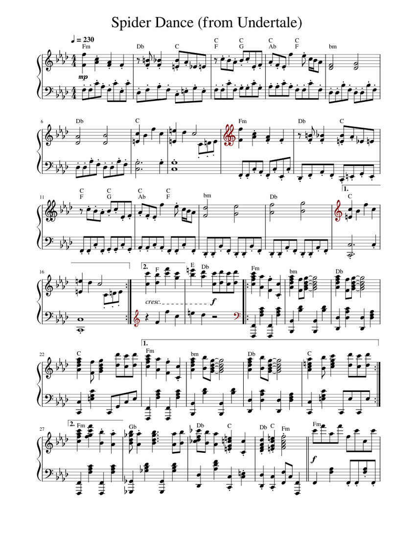 Spider Dance Notes Spider Dance from Undertale Sheet music for Piano (Solo) | Musescore.com