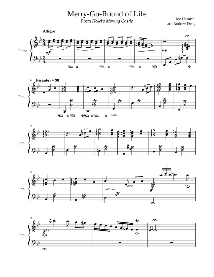 Merry Go Round of Life (Howl's Moving Castle) Sheet music for Piano (Solo)  | Musescore.com