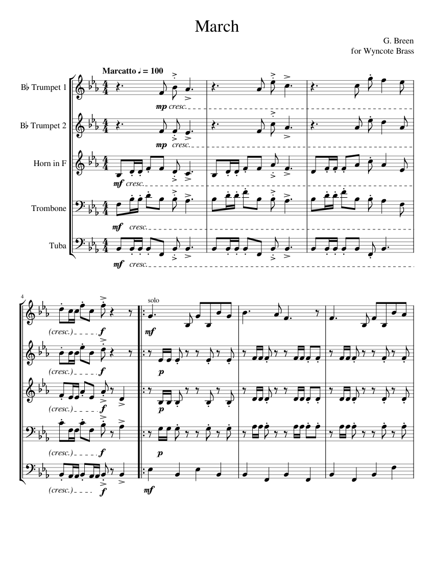 March Sheet music for Trombone, Tuba, Trumpet in b-flat, French horn ...