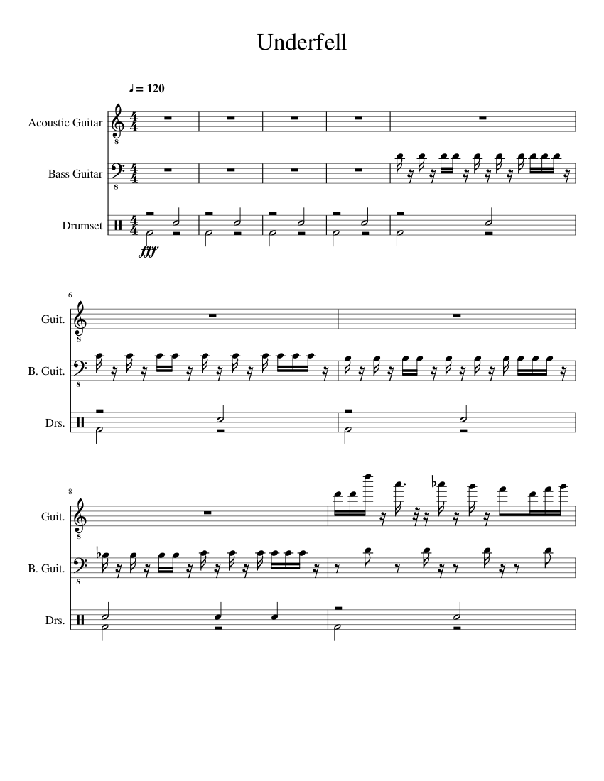 Underfell Megalovania Sheet Music For Drum Group Bass Guitar Mixed Trio Musescore Com