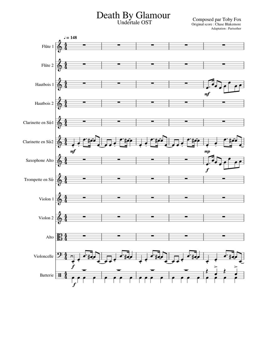 Death By Glamour Sheet music for Flute, Oboe, Clarinet in b-flat ...