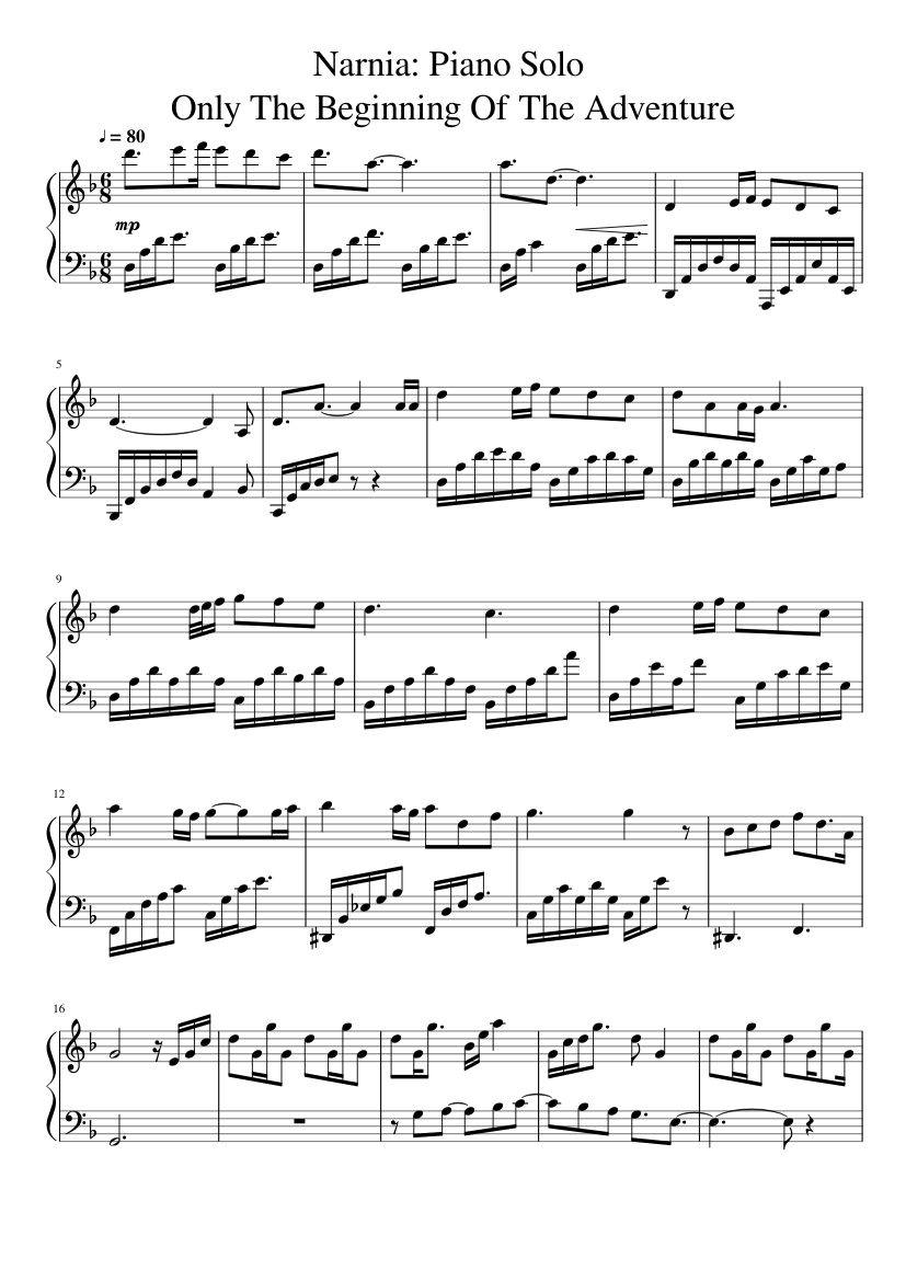Narnia Piano Solo - Only The Beginning Of The Adventure Sheet music for  Piano (Solo) | Musescore.com