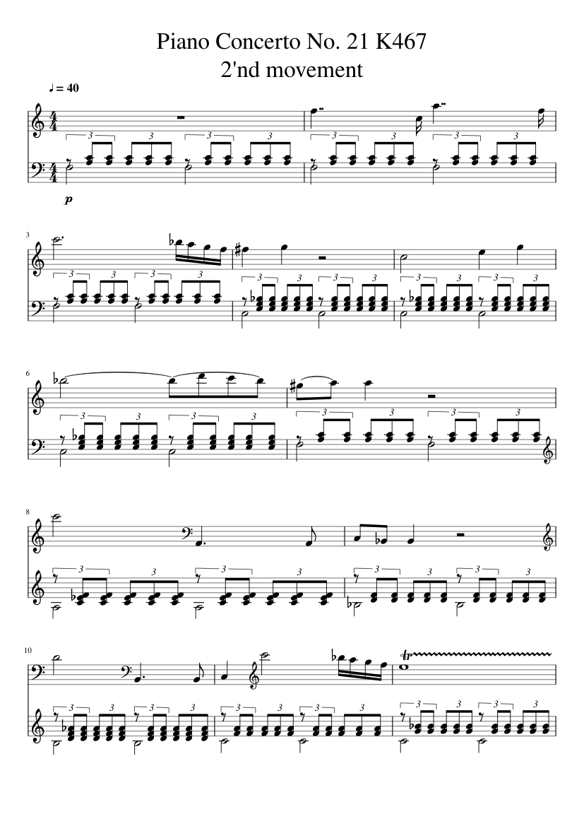 Piano Concerto No. 21 K467 2nd movement Sheet music for Piano (Solo) |  Musescore.com