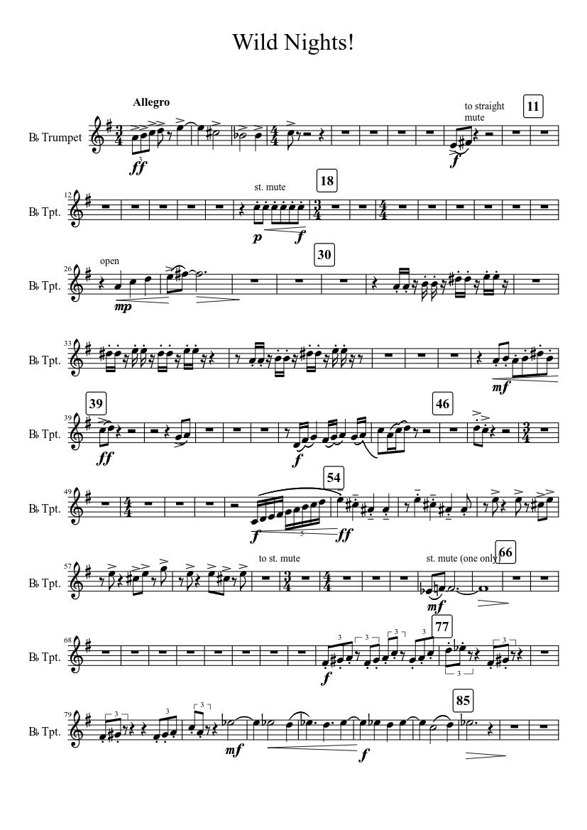 Wild Nights! Sheet Music for Trumpet other (Solo) | MuseScore.com