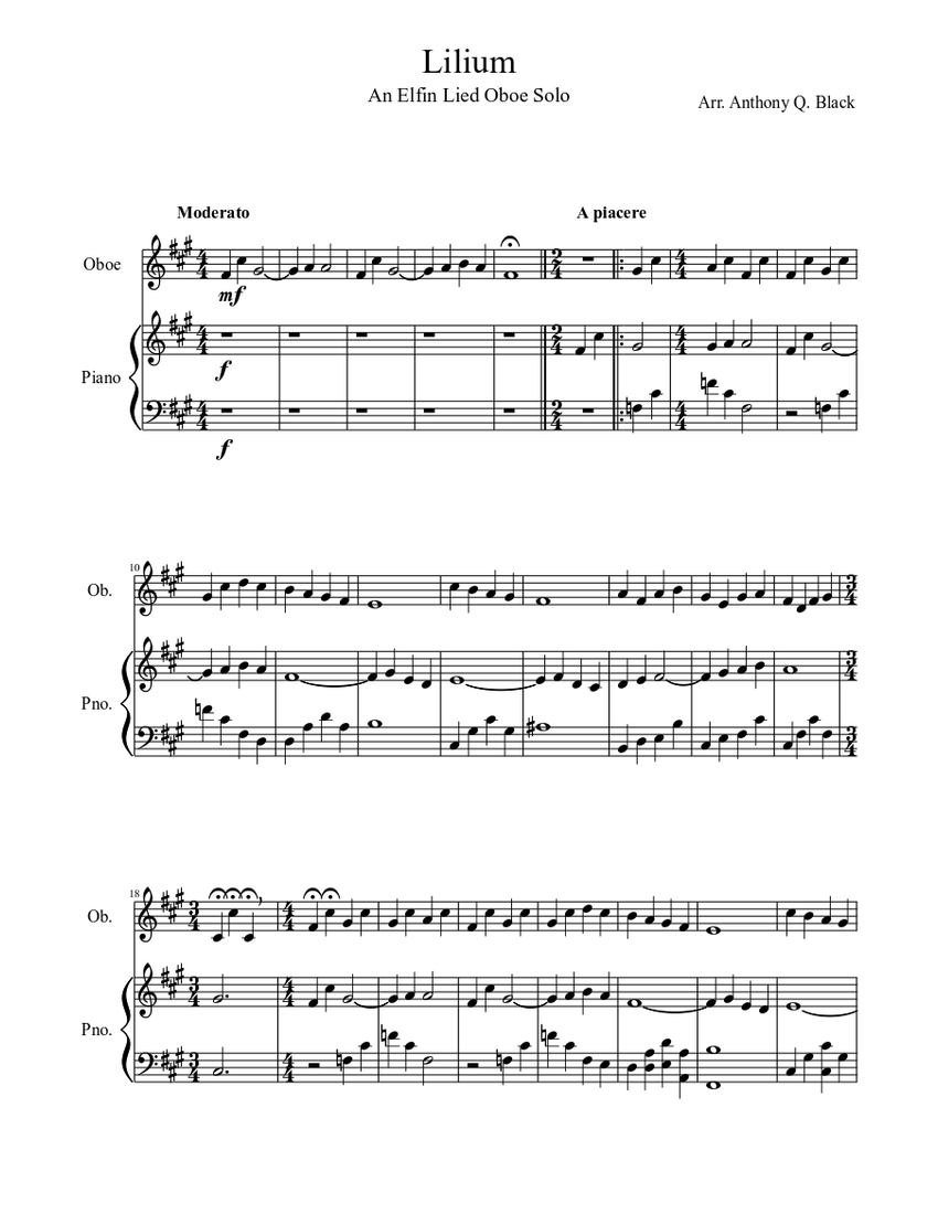 Lilium Sheet music for Piano, Oboe (Solo) | Musescore.com