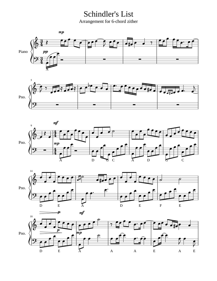 The Schindler S List Arrangement For 6 Chord Zither Please Read The Info Sheet Music For Piano Solo Musescore Com This is the real key.cover lesson with chords and lyrics ;).please like, share, and subscribe if this. 6 chord zither