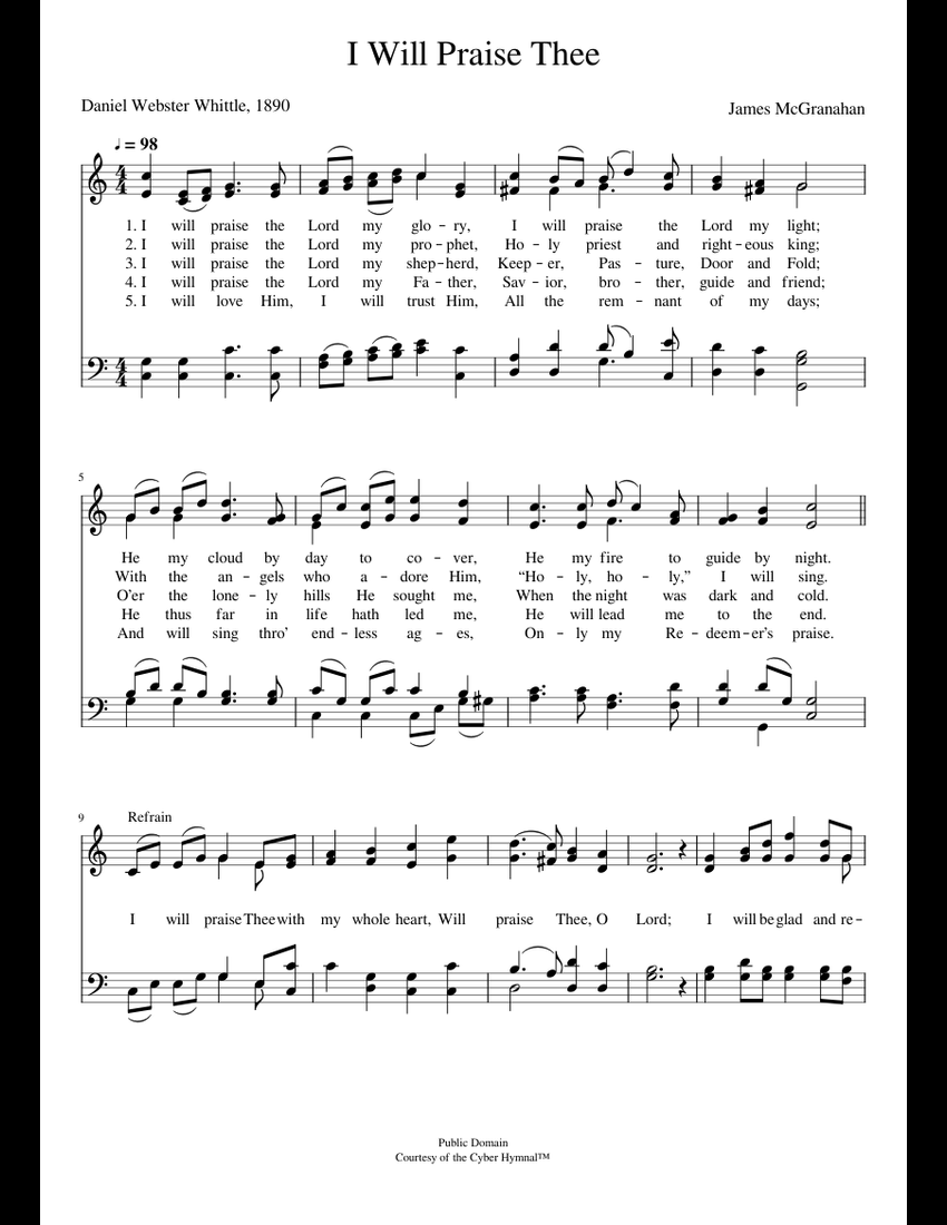 I Will Praise Thee - James McGranahan Sheet Music For Piano (Piano Duo ...