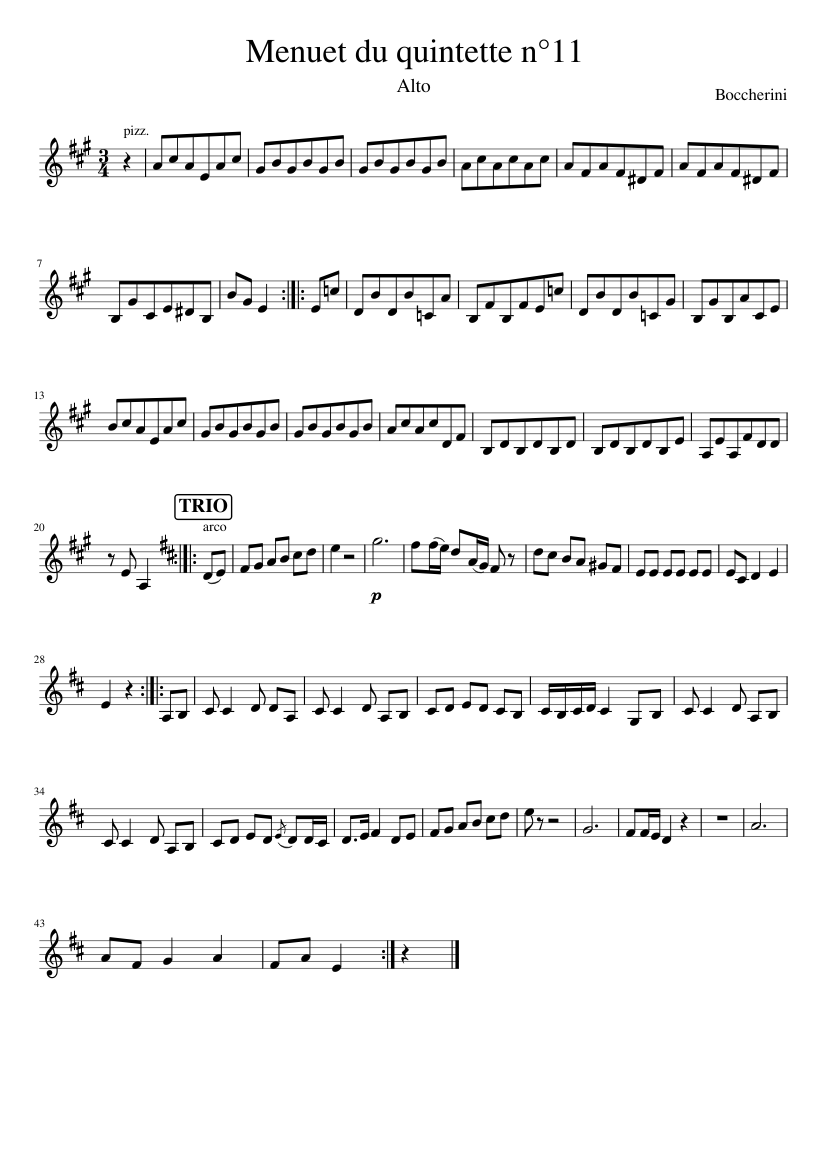 Menuet du quintette célèbre de Boccherini Op.360