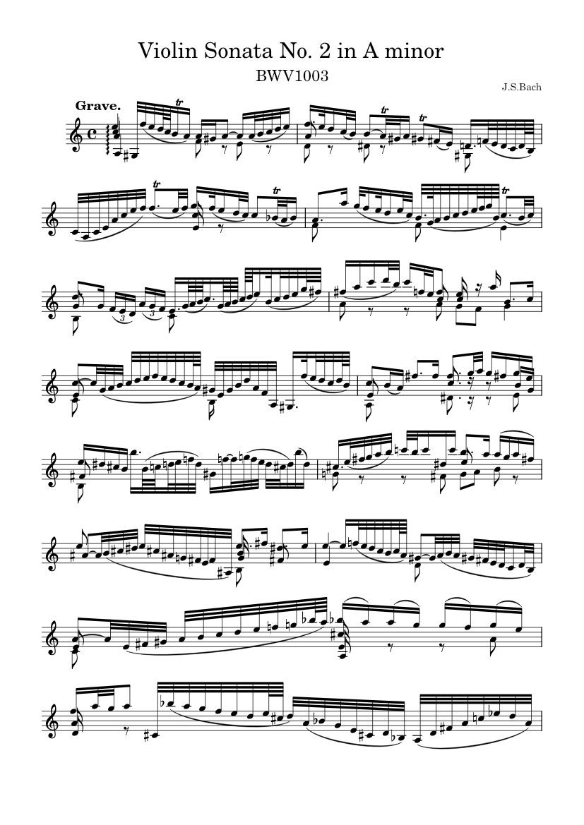 Violin Sonata No. 2 in A minor, BWV1003 – J.S.Bach Sheet music for ...