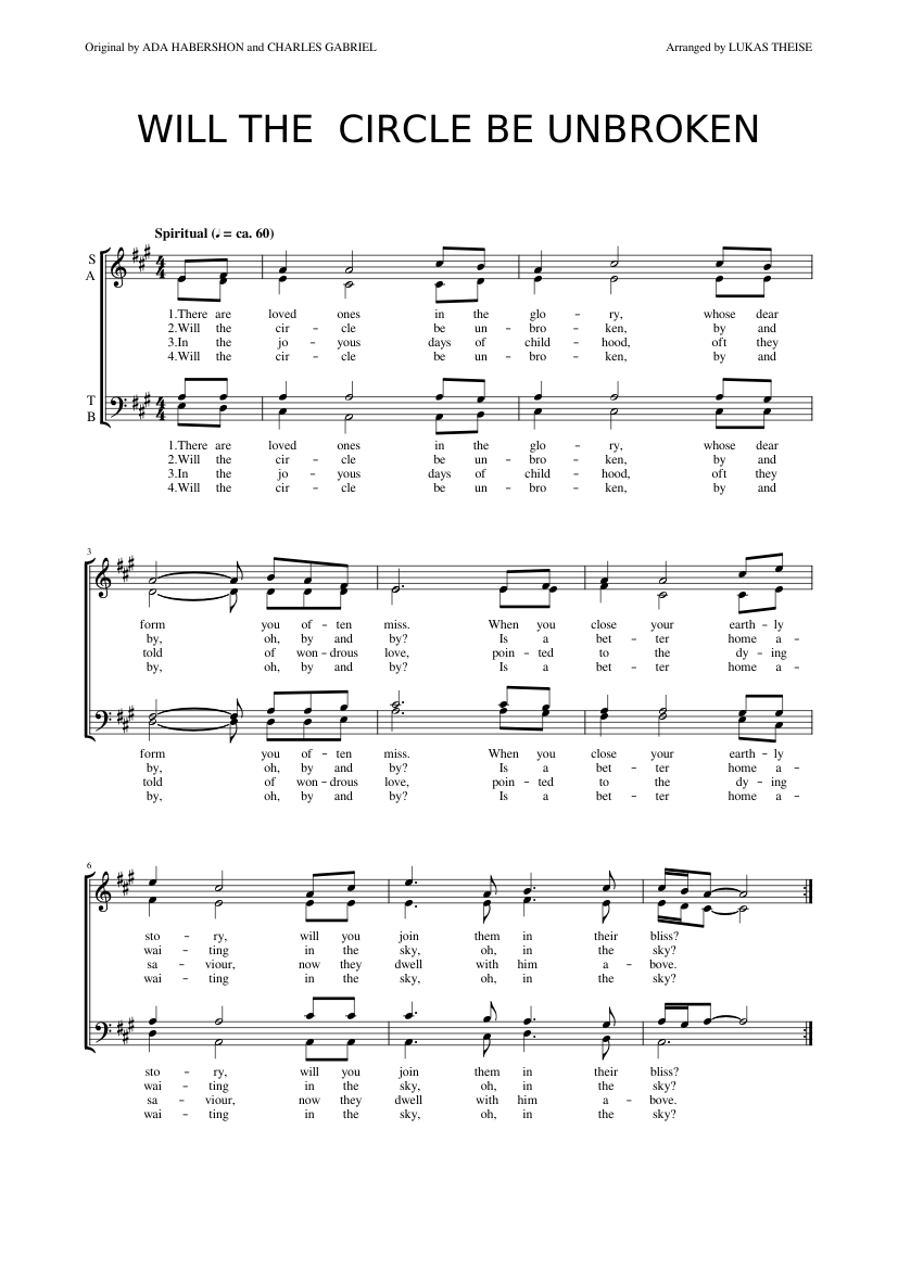 Will the circle be unbroken (SATB) Sheet Music for Female, Male (Choral ...