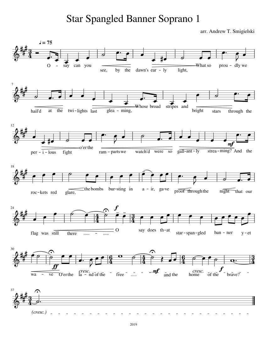 Star Spangled Banner Soprano 1 Sheet music for Piano (Solo) | Musescore.com