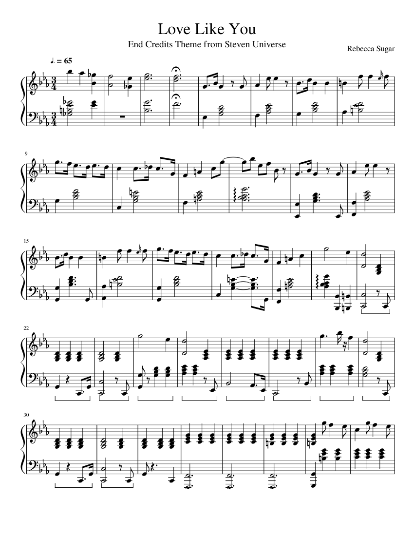 Steven Universe end credits theme (Love Like You) Sheet music for Piano  (Solo) | Musescore.com