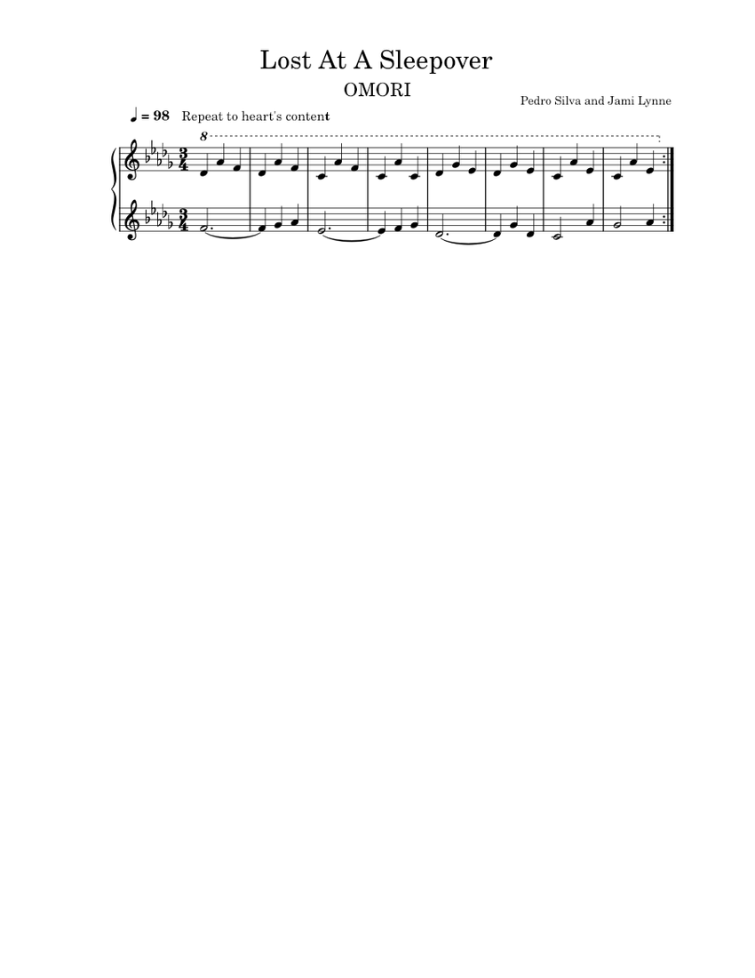 Lost At A Sleepover OMORI OST Sheet music for Piano (Solo