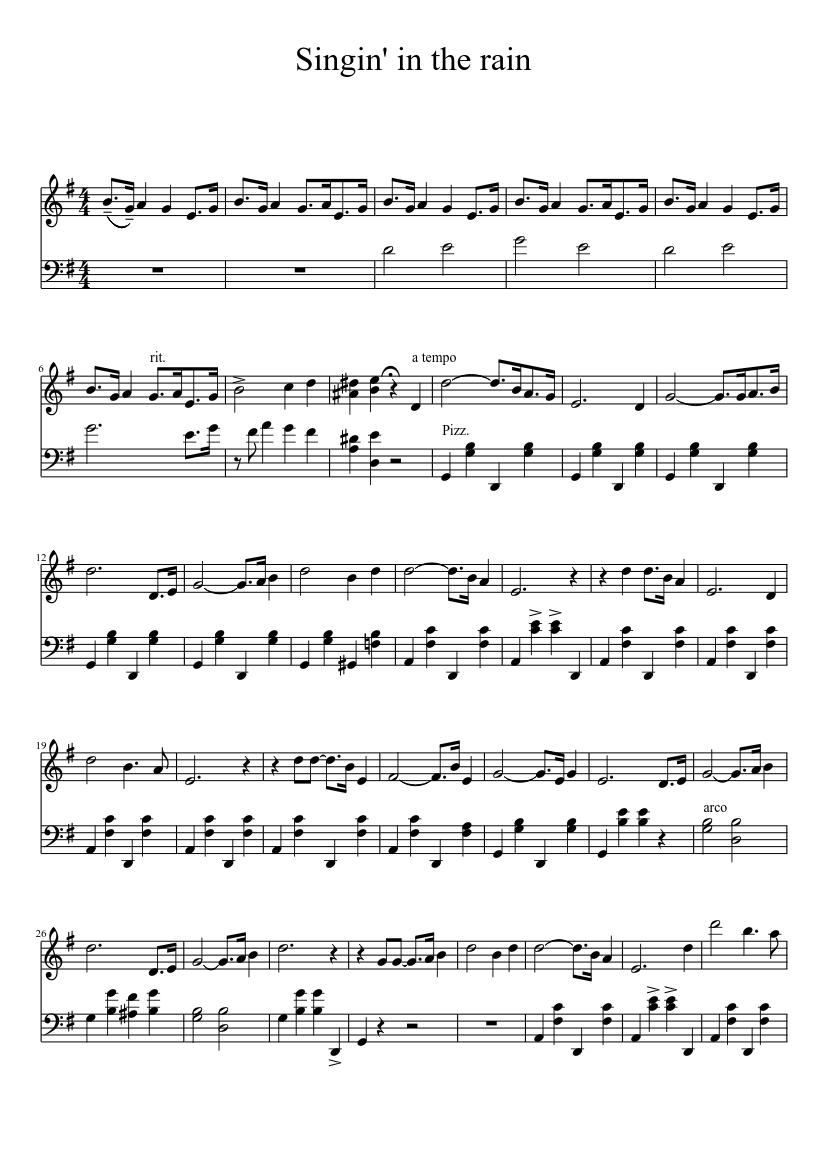 Singing in the rain Sheet music for Violin, Cello (String Duet) |  Musescore.com